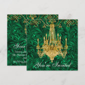 Emerald Kelly Green Gold Chandelier Party Kaart (Voorkant / Achterkant)