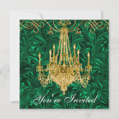 Emerald Kelly Green Gold Chandelier Party Kaart (Voorkant)