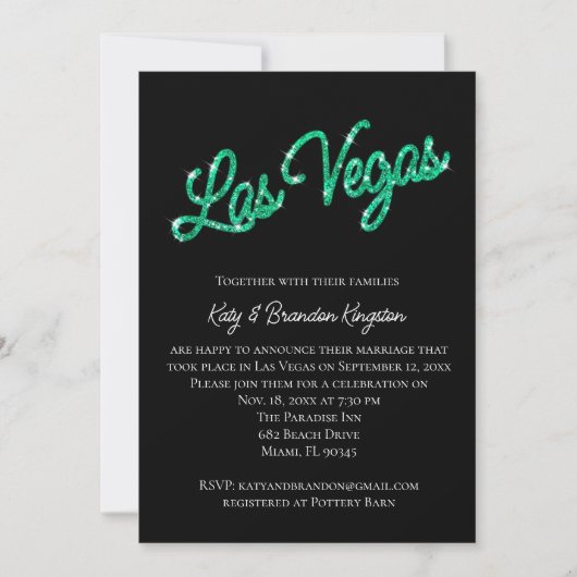 Emerald Las Vegas Sparkles Post Wedding Invitation Kaart (Voorkant)
