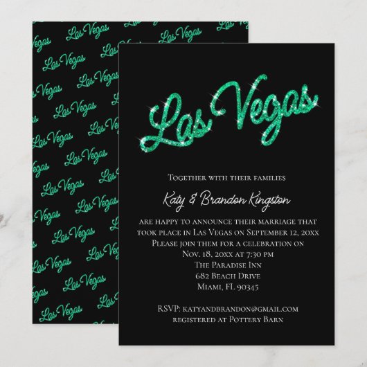 Emerald Las Vegas Sparkles Post Wedding Invitation Kaart (Voorkant / Achterkant)