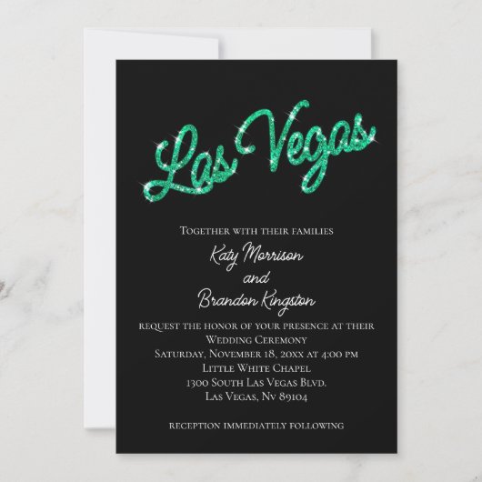 Emerald Las Vegas Sparkles Wedding Invitation Kaart (Voorkant)