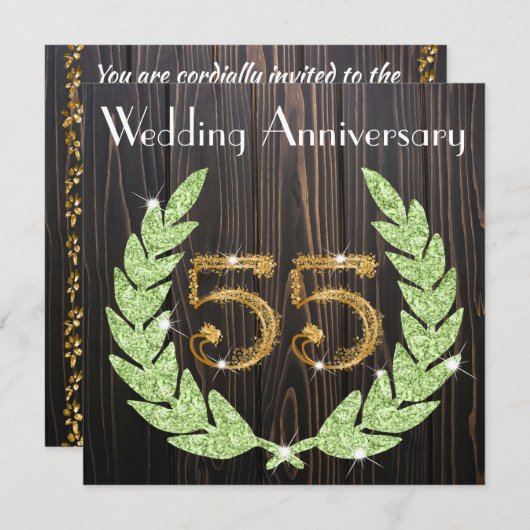 Emerald Laurel & Gold 55ste bruiloft Jubileum Kaart (Voorkant / Achterkant)