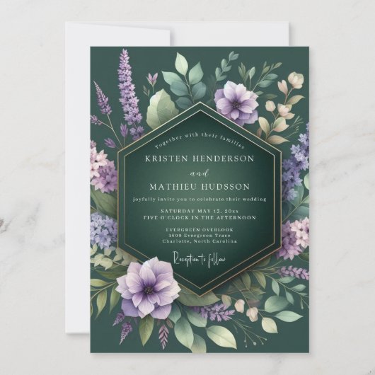 Emerald Lavender Flora Wedding Kaart (Voorkant)
