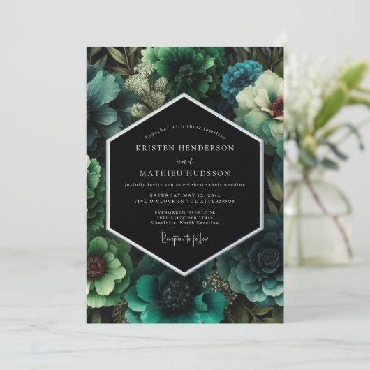 Emerald Lavish Floral Wedding Kaart (Staand voorkant)
