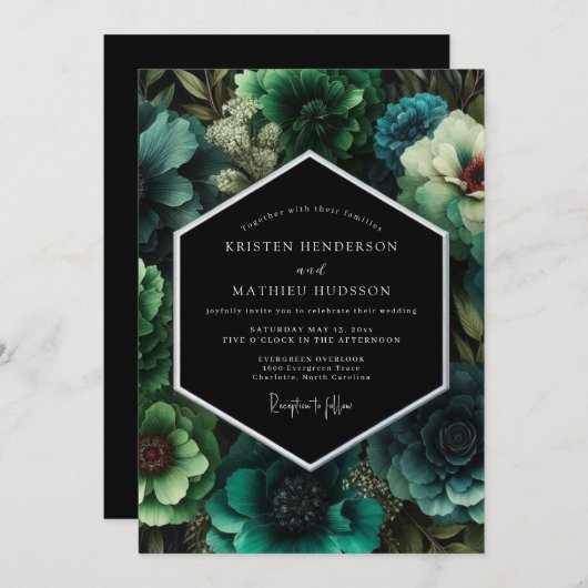 Emerald Lavish Floral Wedding Kaart (Voorkant / Achterkant)