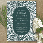 Emerald Leaf Floral Bridal Shower-uitnodiging Kaart<br><div class="desc">Moderne bladeren en bloem met een stijlvol ovaal die je partijinformatie in smaragdgroen en wit vormgeeft.</div>