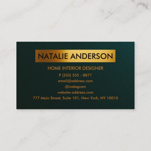 Emerald Leather & Gold Foil Visitekaartje (Achterkant)