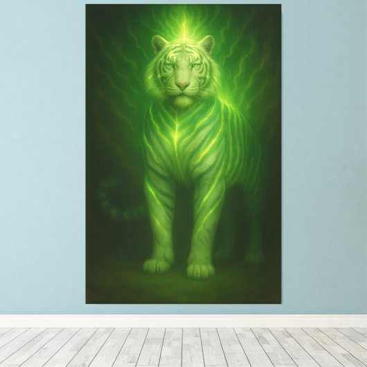 Emerald Light Guardian White Tiger – Standing Divi Canvas Afdruk (Insitu (Houten vloer))