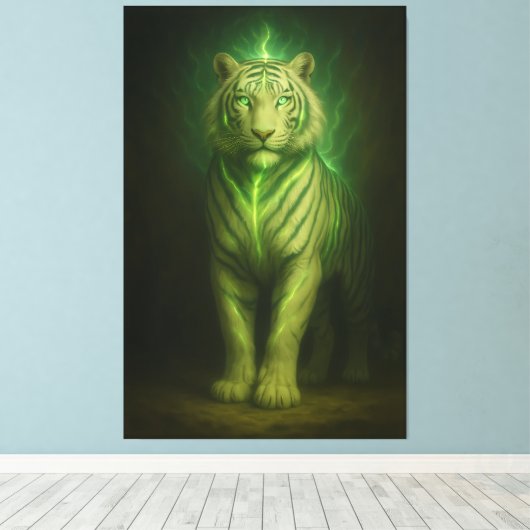 Emerald Lightcore White Tiger – Divine Stance Canvas Afdruk (Insitu (Houten vloer))
