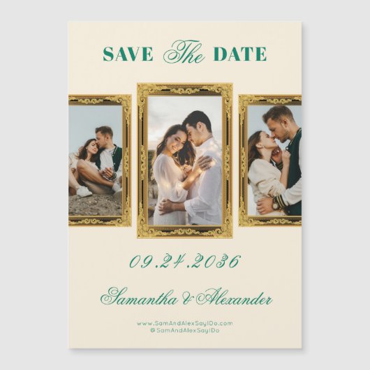 Emerald Lijst Script 3 Foto Sla de datum op Magnetische Uitnodiging (Voorkant)