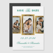 Emerald  Lijst Script 3 Foto Sla de datum op Magnetische Uitnodiging (Voorkant / Achterkant)