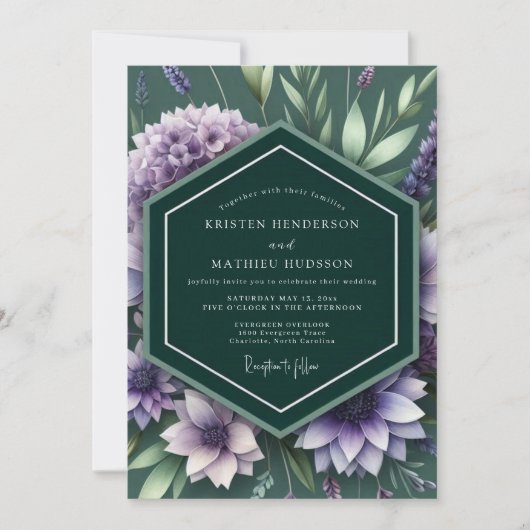Emerald Lilac Botanical Wedding Kaart (Voorkant)