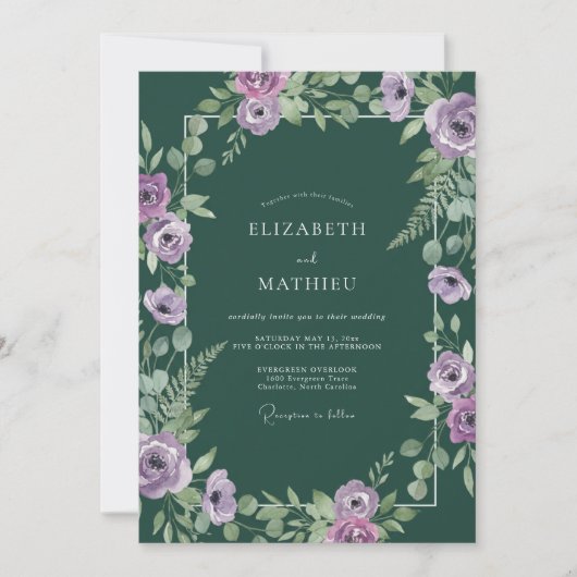 Emerald Lilac Loof Eucalyptus Bruiloft Kaart (Voorkant)