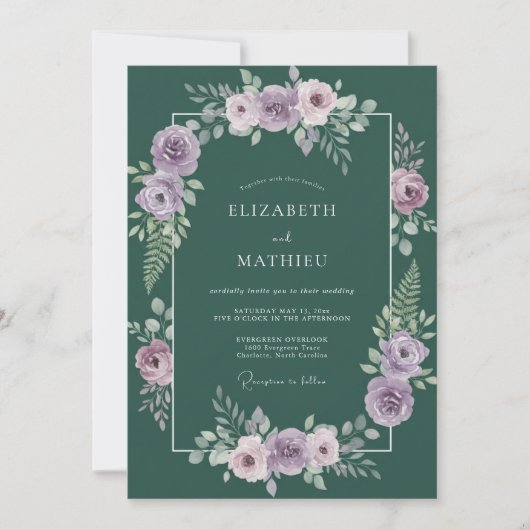 Emerald Lilac Ranunculus Eucalyptus Bruiloft Kaart (Voorkant)