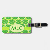 Emerald Lime Green Art Nouveau Damask Monogram Bagagelabel (Voorkant horizontaal)
