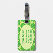 Emerald Lime Green Art Nouveau Damask Monogram Bagagelabel (Achterkant verticaal)