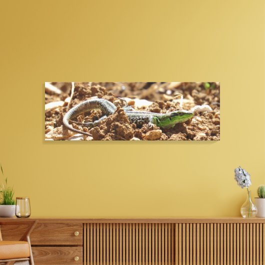 Emerald lizard Salamander op aarde Canvas Afdruk (Insitu (Woonkamer))