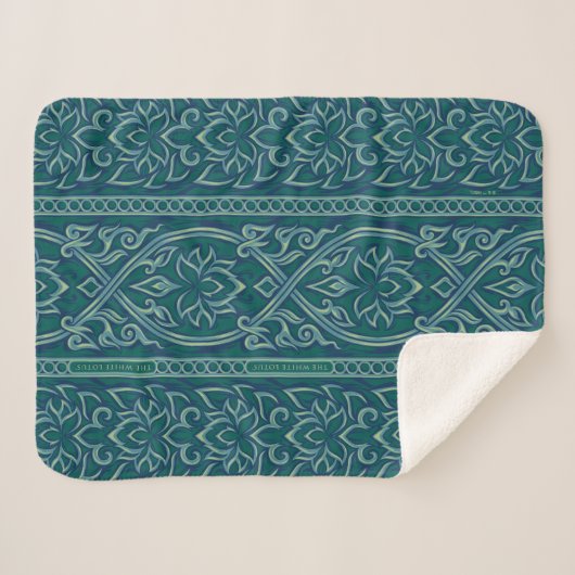 Emerald Lotus Tapestry Pattern - De Witte Lotus Sherpa Deken (Voorkant (horizontaal))