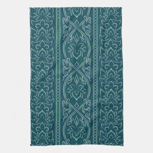 Emerald Lotus Tapestry Pattern - De Witte Lotus Theedoek (Verticaal)