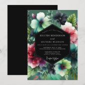 Emerald Luminous Flora Wedding Kaart (Voorkant / Achterkant)