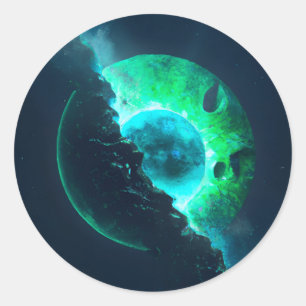 Emerald Lunar Core Cracking Open DALL-E AI Art Ronde Sticker