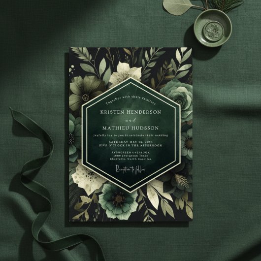 Emerald Lush Bloom Wedding Kaart