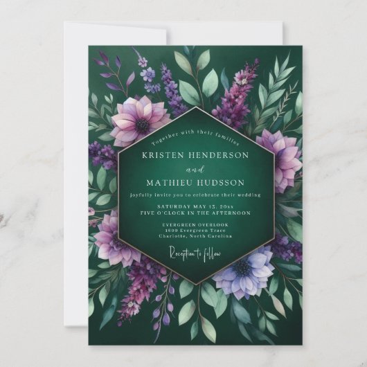 Emerald Lush Flora Wedding Kaart (Voorkant)