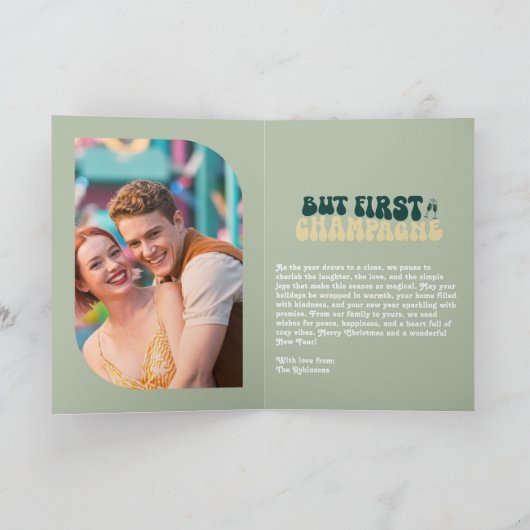 Emerald Luxe Champagne Retro New Year Photo Feestdagen Kaart (Binnen)