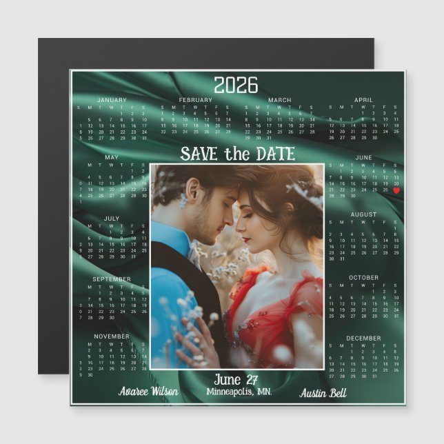 Emerald Luxury Satin Save the Date Engaged Couple (Voorkant / Achterkant)