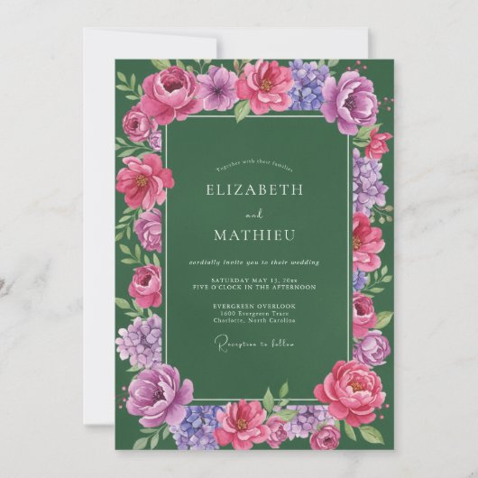 Emerald Magenta Ranunculus Eucalyptus Bruiloft Kaart (Voorkant)