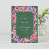 Emerald Magenta Ranunculus Eucalyptus Bruiloft Kaart (Staand voorkant)