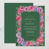 Emerald Magenta Ranunculus Eucalyptus Bruiloft Kaart (Voorkant / Achterkant)