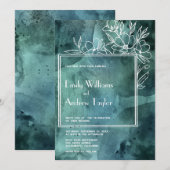 Emerald magnolia waterverf minimalistische bruilof kaart (Voorkant / Achterkant)