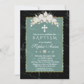 Emerald Marble White Roses Gold Lijst Baptisme Kaart (Voorkant)