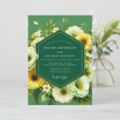 Emerald Marigold Bloei Bruiloft Kaart (Staand voorkant)