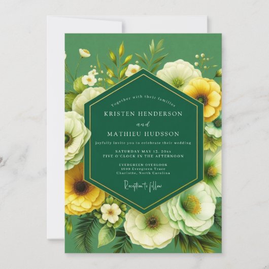 Emerald Marigold Bloom Wedding Kaart (Voorkant)