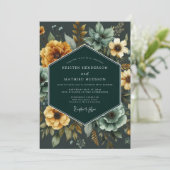 Emerald & Marigold Lush Botanical Wedding Kaart (Staand voorkant)