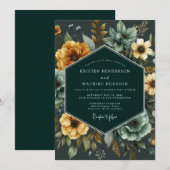Emerald & Marigold Lush Botanical Wedding Kaart (Voorkant / Achterkant)