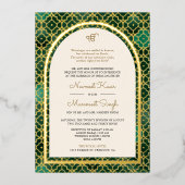 Emerald Marokkaans Patroon Sikh Boog Trouwgoud Folie Uitnodiging (Voorkant)