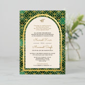 Emerald Marokkaans Patroon Sikh Boog Trouwgoud Folie Uitnodiging (Staand Voorkant)