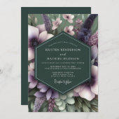 Emerald Mauve Artful Flora Wedding Kaart (Voorkant / Achterkant)