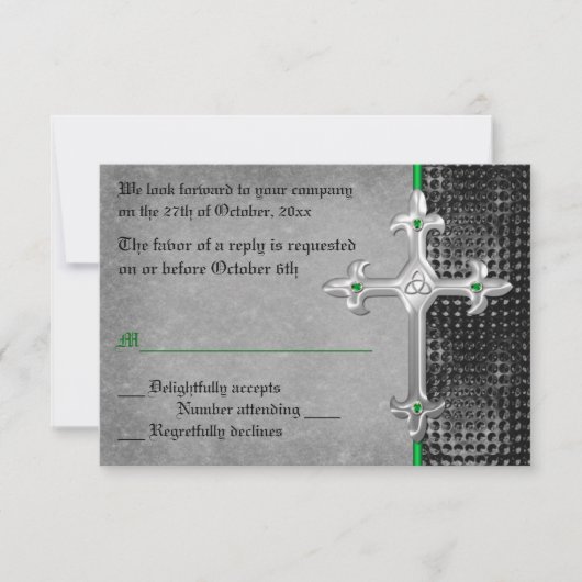 Emerald Medieval Celtic Cross RSVP-kaart RSVP Kaartje (Voorkant)
