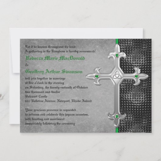 Emerald Medieval Celtic Cross Wedding Invitation Kaart (Voorkant)