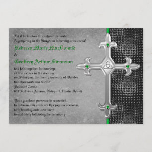 Emerald Medieval Celtic Cross Wedding Invitation Kaart