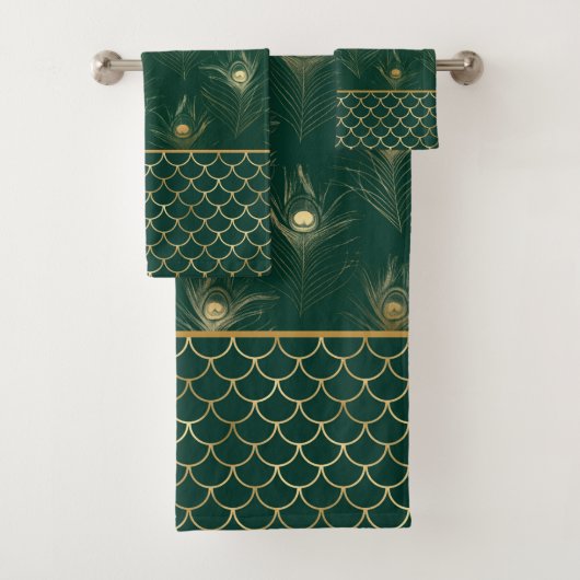 EMERALD MERMAID PEACOCK FEATHER BATHROOM TOWEL BAD HANDDOEK (Insitu)