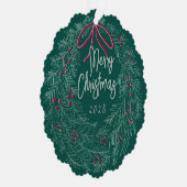Emerald Merry Christmas Photo Wreath  Ornament Kaart (Rechts)