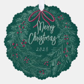 Emerald Merry Christmas Photo Wreath  Ornament Kaart (Voorkant)