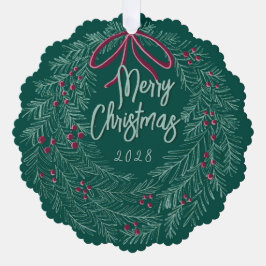 Emerald Merry Christmas Photo Wreath  Ornament Kaart