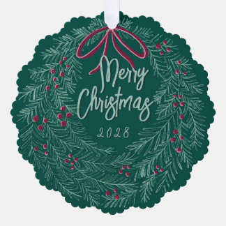 Emerald Merry Christmas Photo Wreath  Ornament Kaart