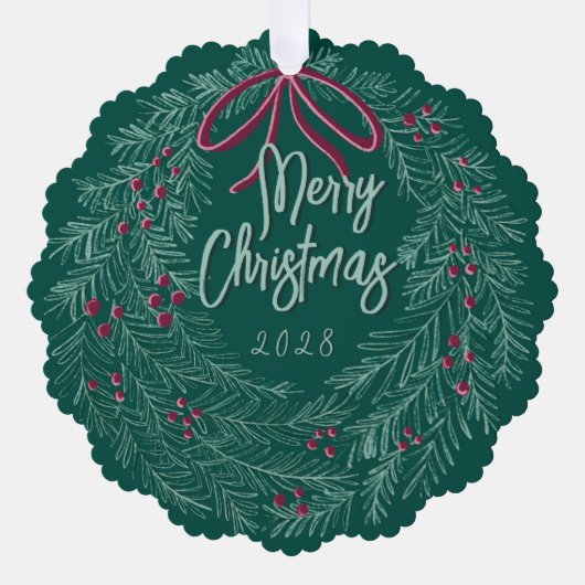 Emerald Merry Christmas Photo Wreath  Ornament Kaart (Voorkant)